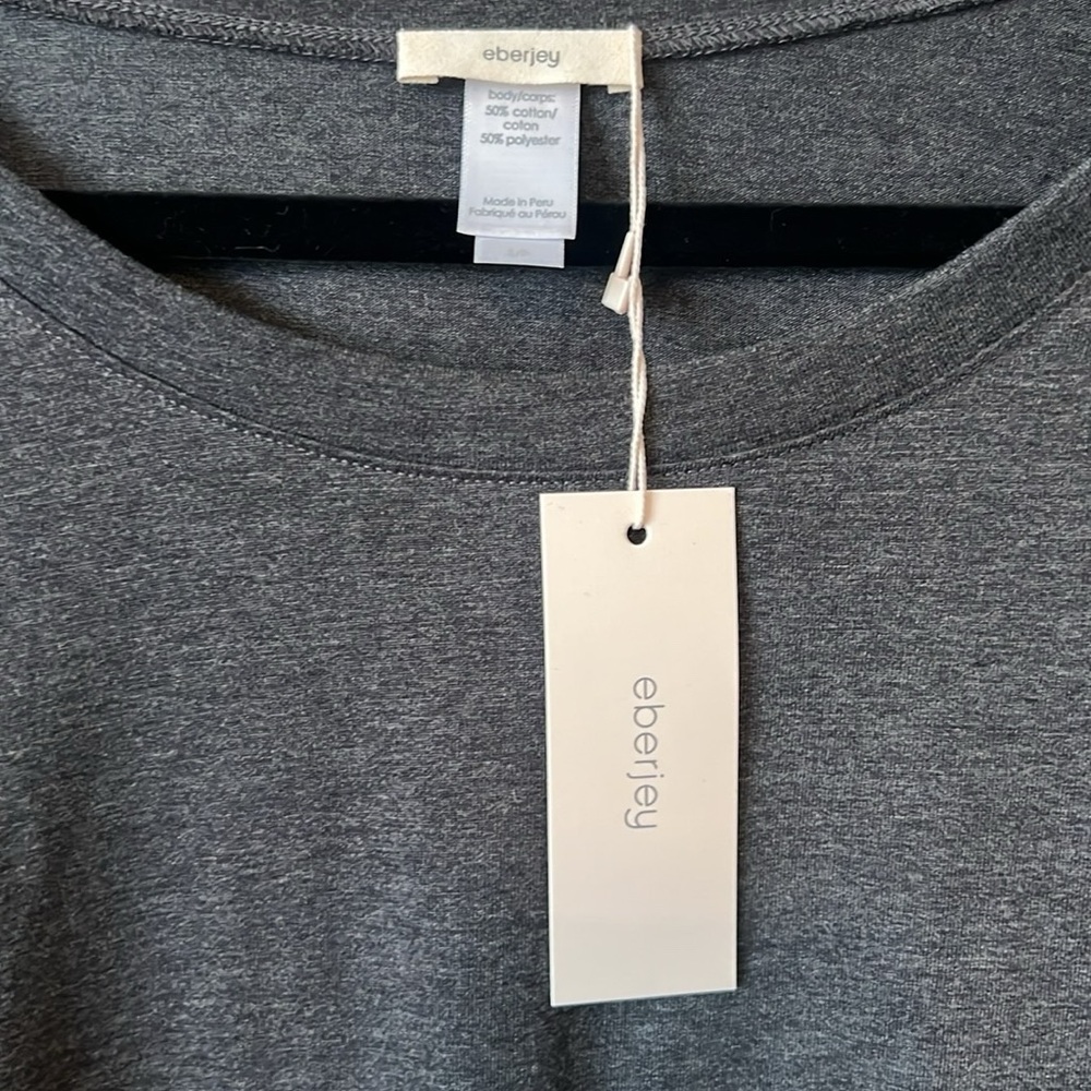 NWT Eberjey Gisele Tencel Modal Long Sleeve Drawstring Top Charcoal Gray Small - Picture 5 of 11